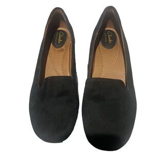 Clarks Collection Womens Flat Slip On Shoes Loafers Black Suede Size 6.5 M